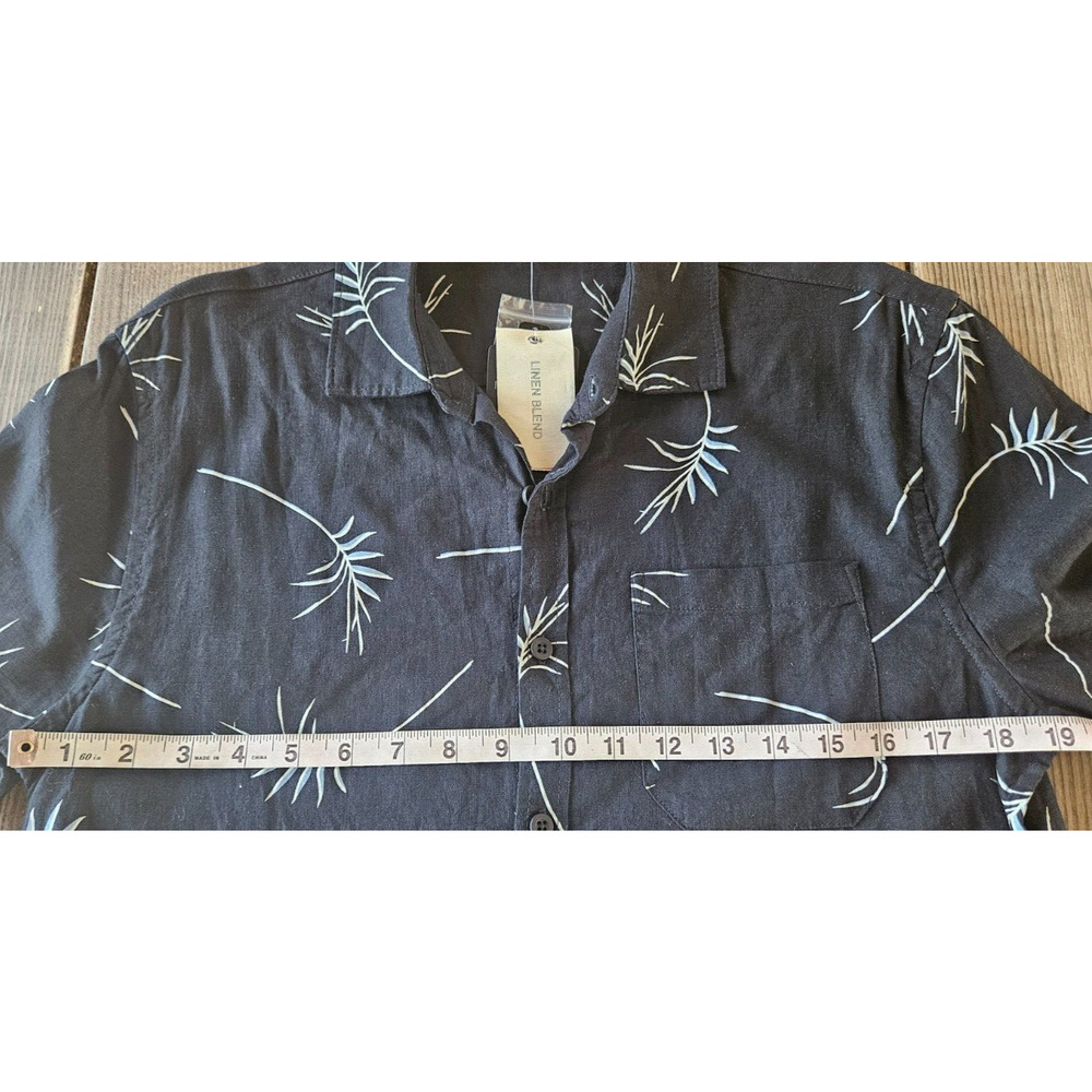 Magaschoni Man Shirt Mens Small Navy Linen Palm Print Short Sleeve Button Up Nwt - Picture 7 of 9
